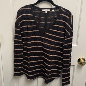 Bella Luxx Black and Brown V-Neck Striped Sweater Size XS